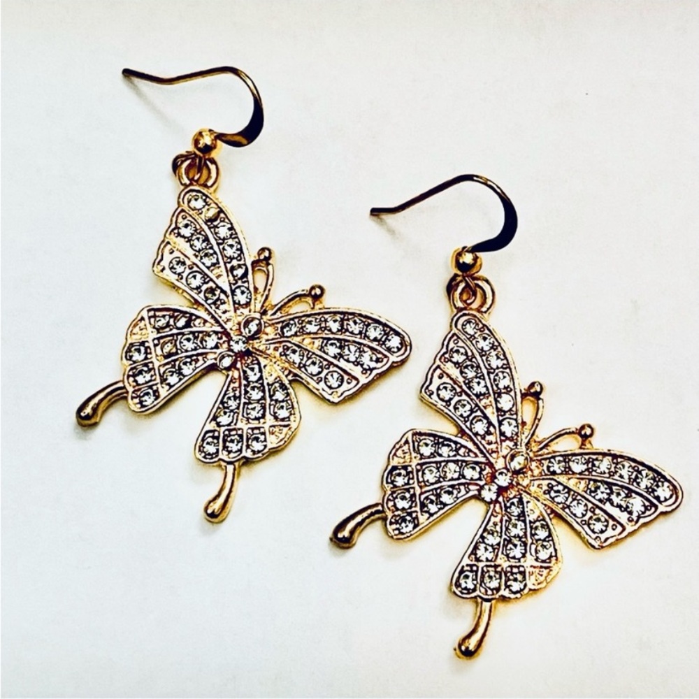 * BUTTERFLY BLING Gold Crystal Earrings NEW
